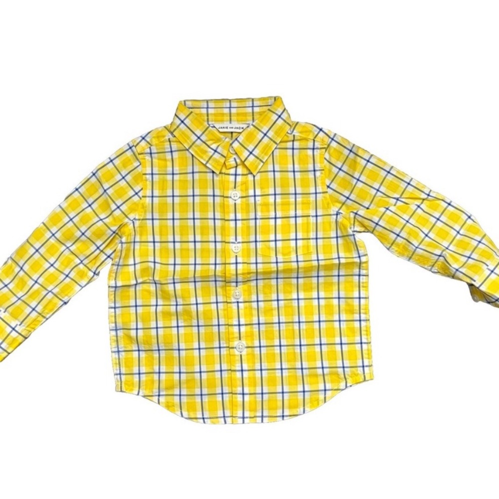 Janie Jack Boys Plaid Button Down Size 18-24 Months Yellow Blue & White NWT